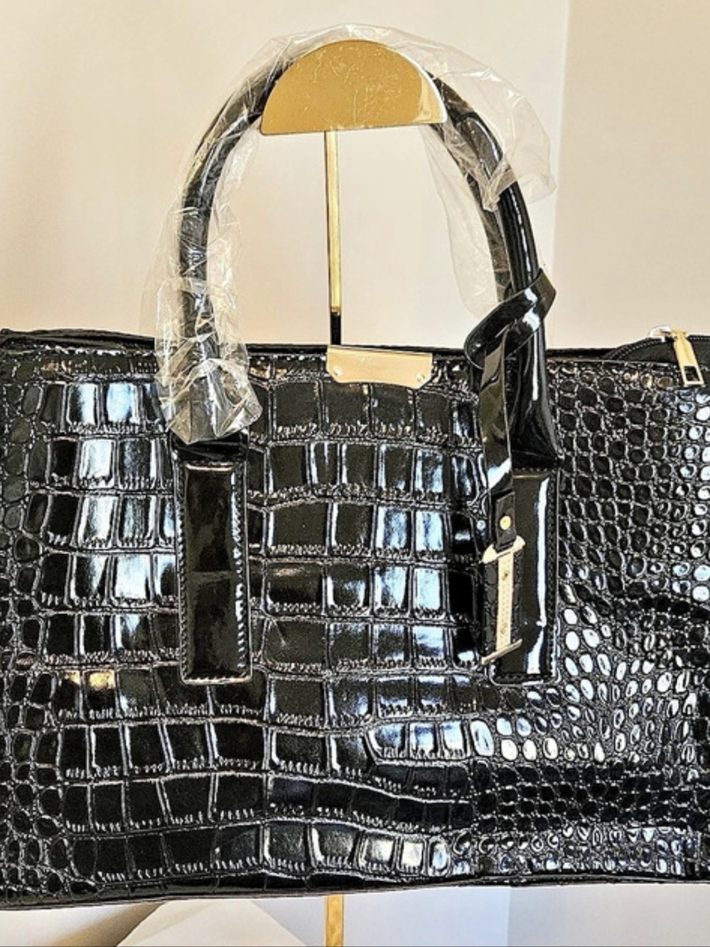 Black Crocodile-Embossed Tote Like New